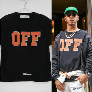 Off White Shirt Mens Medium Black Graphic OFF I Just Was Thinking Tee Casual